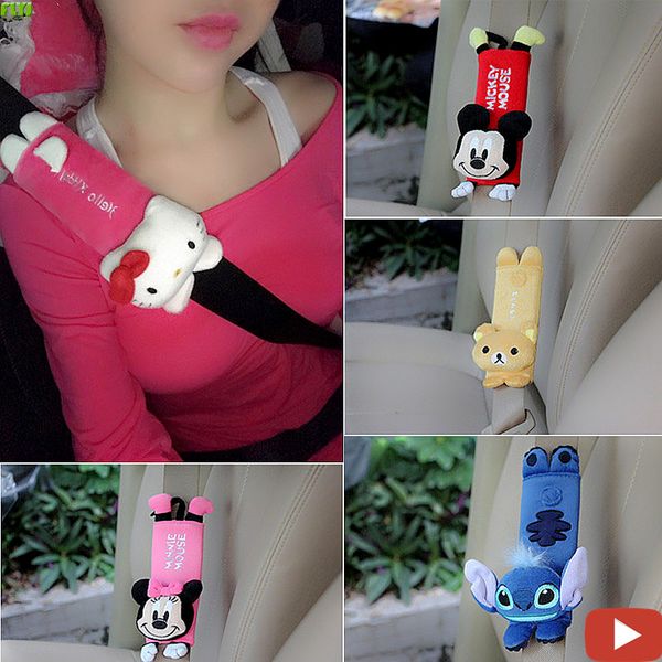 

flyj 1pcs cute cartoon car sefety seat belt cover child isofix seat belt shoulder pads protection plush padding auto accessories