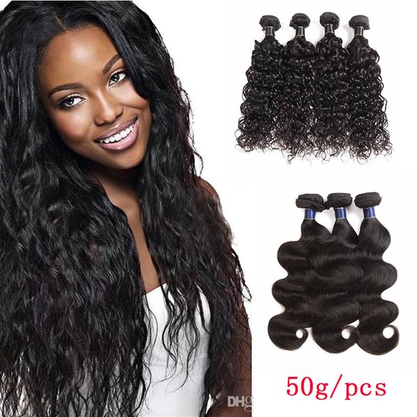 

бразильский девы волос ткет волна воды необработанные перуанский малазийский индийский камбоджийский remy человеческих волос пучки body wave, Black