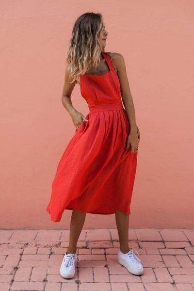 

pleated dress backless cross pleated midi dress women sleeveless bow tie up beach party casual summer sling red, Black;gray