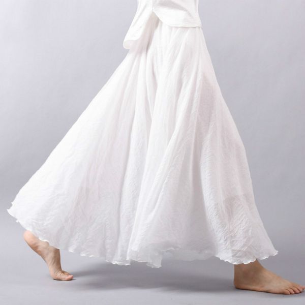 

aprilgrass vintage women cotton linen skirt high waisted elegant solid white black pleated skirts female maxi skirts women long skirts