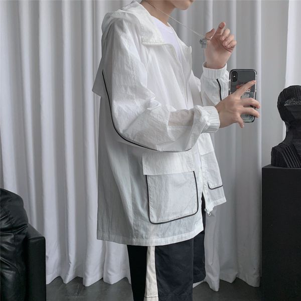 

summer thin track jacket men's fashion solid color casual hooded jackets mens streetwear loose hip hop bomber jacket men m-5xl, Black;brown