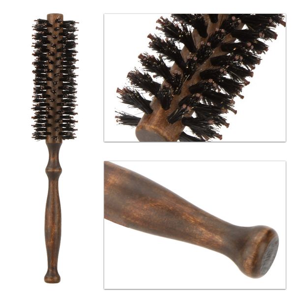 

quill bristle radial curling hair comb brush professional salon round wood handle hairdressing hairbrush hair styling tools, Silver