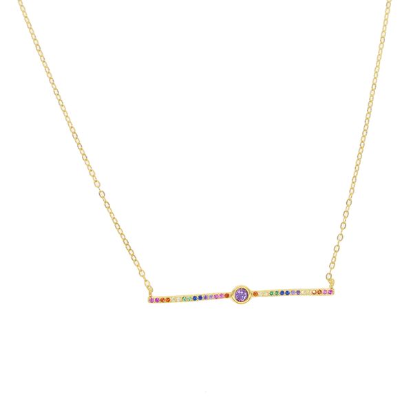 

925 sterling silver rainbow cz bar necklace simple minimal design delicate women girl gift gold plated vermeil geometric necklace