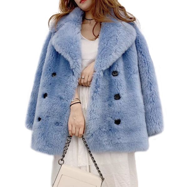 

winter real fur coat women natural sheep shearing jacket ladis overcoat casual warm 2020 new natural genuine lamb wool fur coat, Black