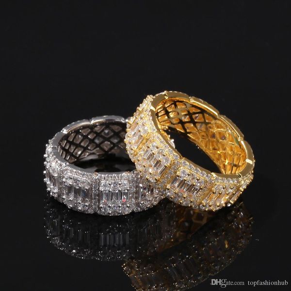

hip hop micro paved sqaure cubic ziaconia bling ice out men round finger rings male rapper jewelry, Silver