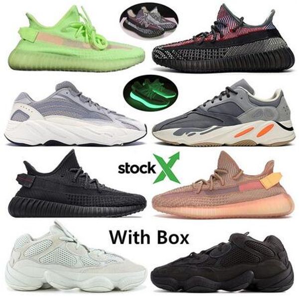 

2020 kanye west 700 500 running shoes big size with stock x box glow in the dark clay yecheil black reflective magnet women mens shoes 36-46