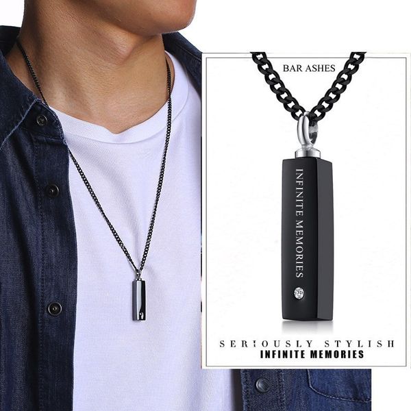 

infinite memories black bar cz ash pendant urn necklace for men women stainless steel cremation ashes jewelry engraving, Silver