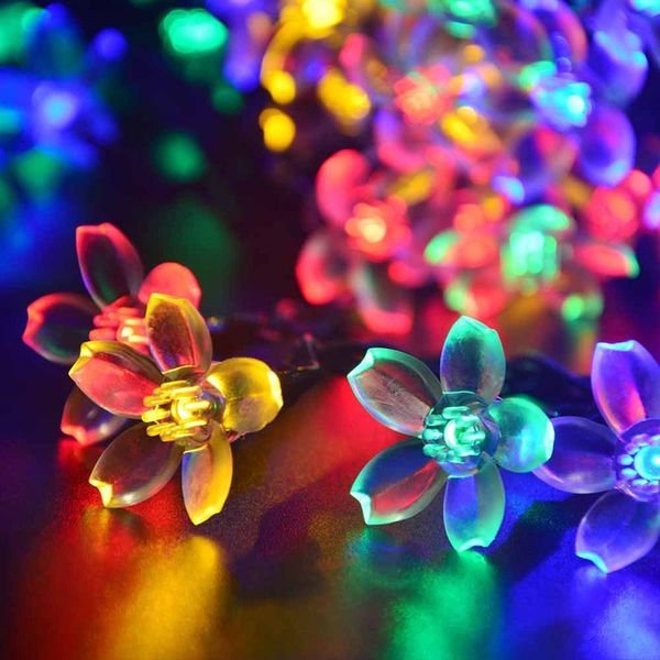 

7m 50led solar string lights fairy flower blossom outdoor christmas decorative light for indoor garden party xmas tree decor