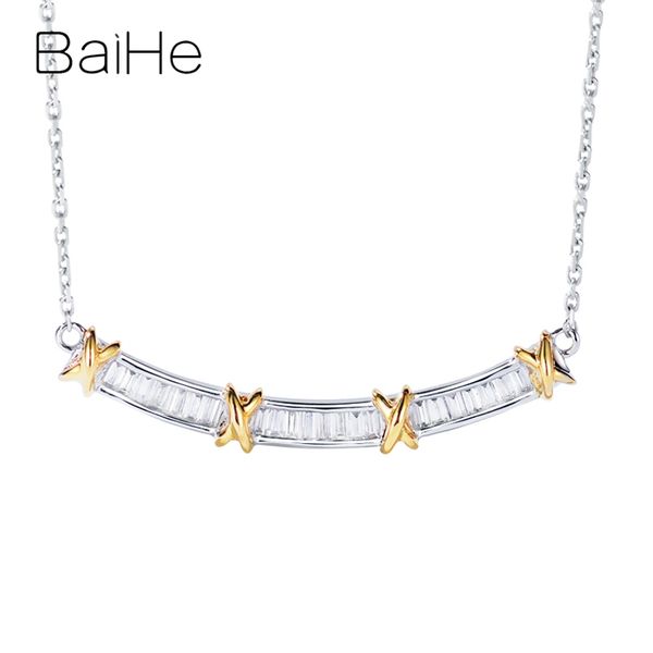 

baihe solid 18k yellow+white gold 0.29ct natural diamonds jewelry wedding engagement women trendy fine jewelry smile necklaces, Silver