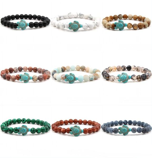 2020 Novas naturais pulseiras de pedra para aromaterapia Mulheres Alta Qualidade Sea Turtle Turquoise Bead Pulseira Casais encanto moda jóias