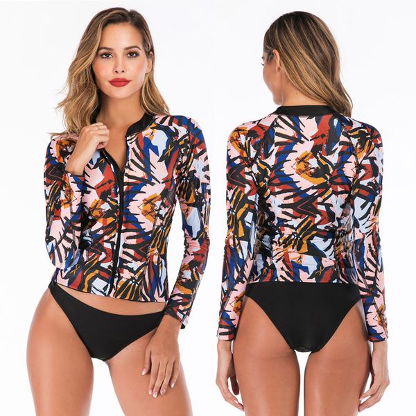 

bikinis set women's rash guard sun protection uv surf & bottoms two piece long sleeve swim shirt zipper front tankini swimsuit