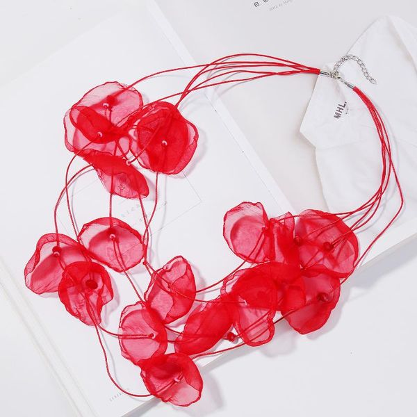 

msweijia 2020 fashion exaggerated multi-layer lace flower mesh fabric petal choker necklace for female neck chains decoration, Golden;silver