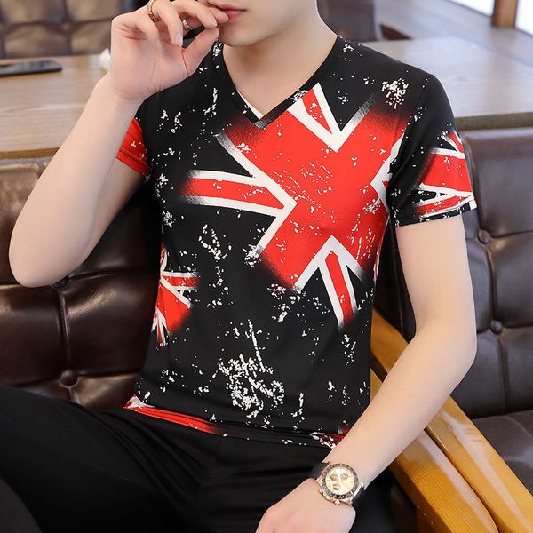 

floral letter print mens tshirts v neck various options men designer summer casual fashion clothing, White;black