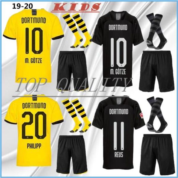 

reus kids soccer jersey 2019 2020 maillot de fooalit pulisic 19 20 football shirts kids kit with socks, Black