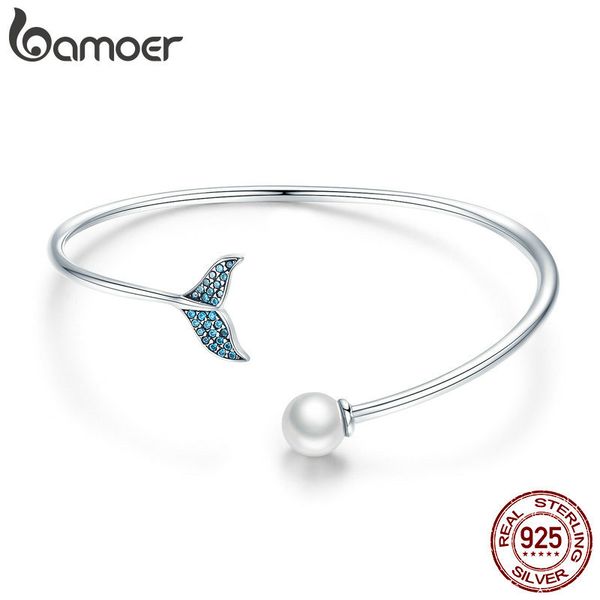 

bamoer 925 sterling silver mermaid's tail open cuff women bracelets & bangles elegant sterling silver jewelry scb123 cx200623, Black