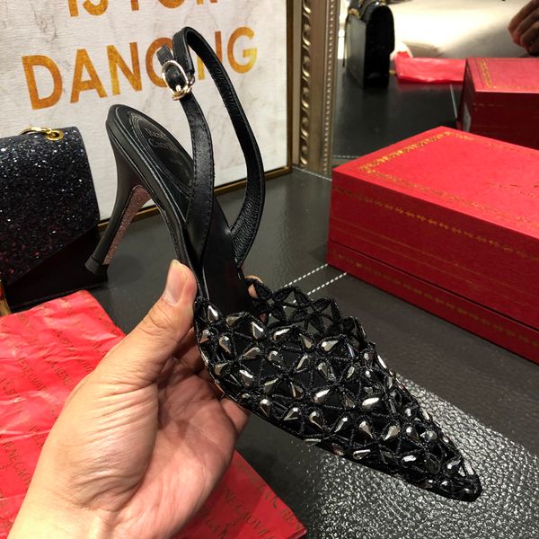 

new style luxury sandals for women pointed toe high heels fashion slippers women's shoes platform vintage dhl size 35-41, Black