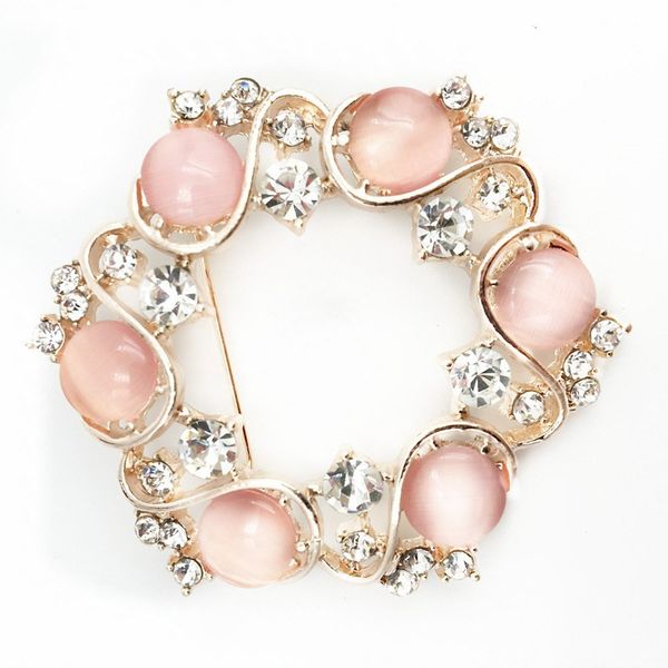 

new women crystal rhinestone garland brooch elegant accessories pink brooches lady round bouquet pin brooch, Gray