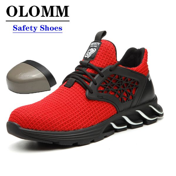 

olomm men safety work shoes man steel toe cap puncture-proof breathable light work sneakers industrial indestructible shoes, Black