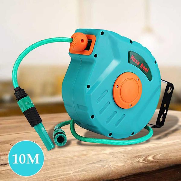 

10m retractable reel hose storage spray auto rewind garden water hose reel tool universal car washer flexible garden air