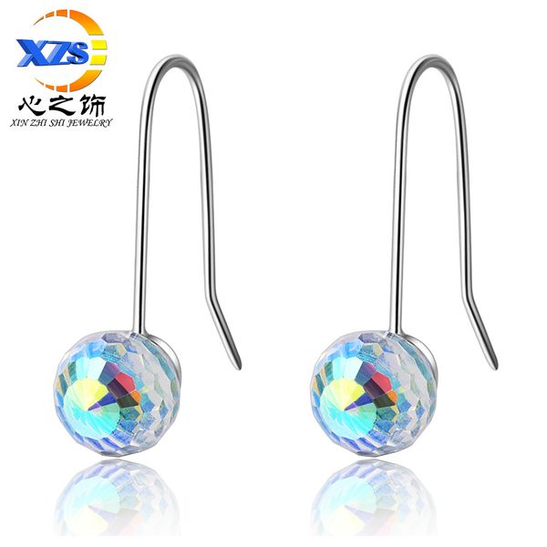 

multicoloured gradient aurora artificial crystal earrings women's temperament korean-style minimalist design cold ventilation network r, Silver