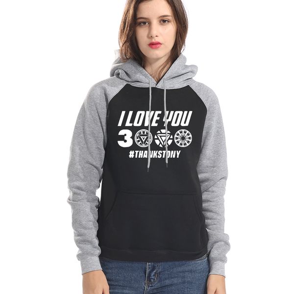 

мстители я люблю тебя 3000 толстовки женщины с капюшоном реглан кофты супергерой железный человек распечатать sweatshits пуловер hoody, Black