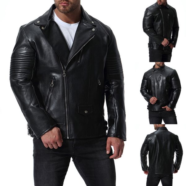 

winter coat autumn and winter men's casual solid color long-sleeved slim leather jacket support dropshipping, Black;brown