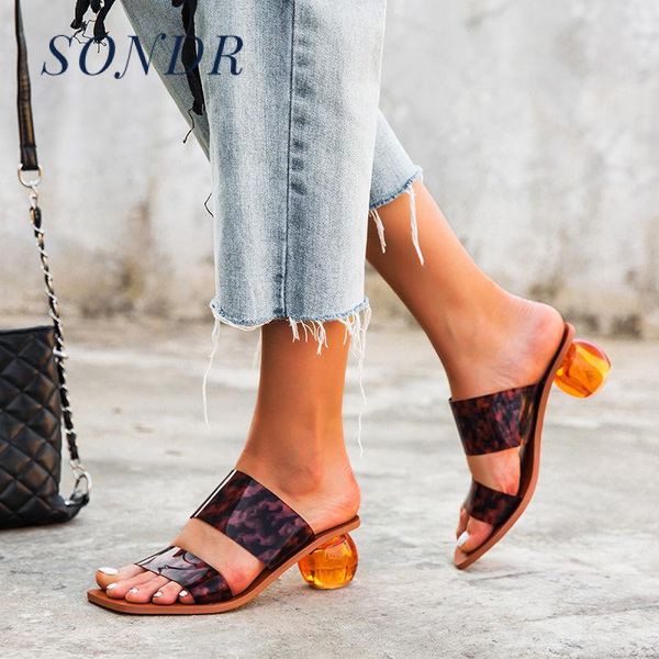 

runway outside shoes 2020 summer women fashion round heels pvc transparent design high-heeled sandals 35-43 size, Black