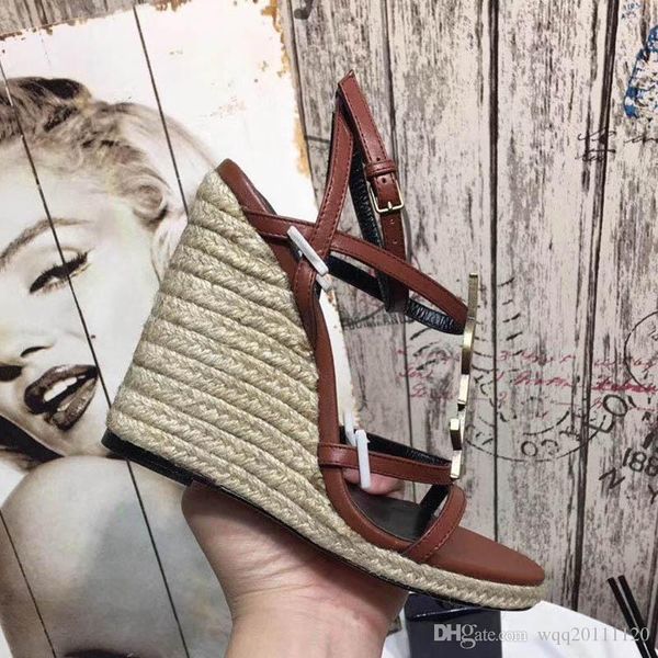 

топ-качества женской обуви высокие каблуки новые роскошные кожаные клинья сандалии тапочка chaussures платья женские тренеров sandal воздуха, Black