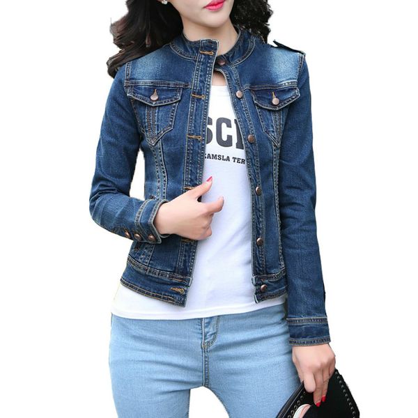 

autumn denim jacket for women blue color long sleeve slim wild jeans jacket women slim single button denim coat outwear, White;black
