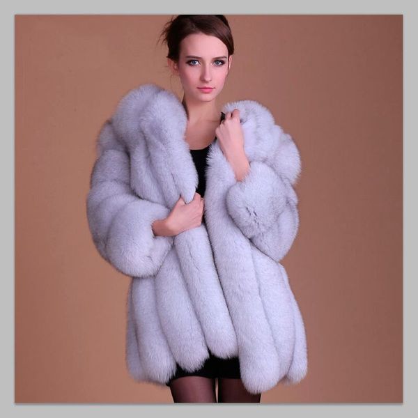 

new medium long fake fox fur jacket women winter faux fox fur jackets woman warm artifical coats female plus size s-4xl, Black