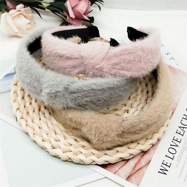 

korean-style new style plush knot solid color hair bands autumn and winter face wash simple fashion models furry hair bands, Brown