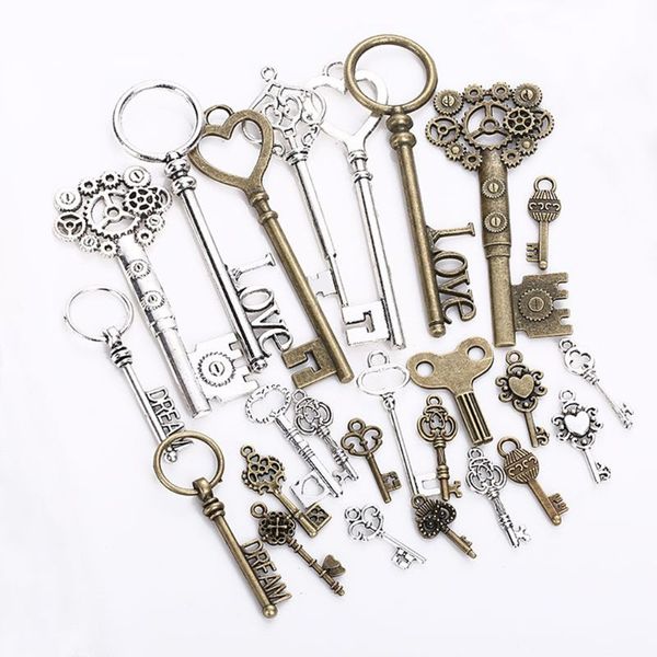 

40pcs antique vintage old look mix skeleton keys tone charms pendants alloy jewelry handmade diy crafts accessories, Blue;slivery