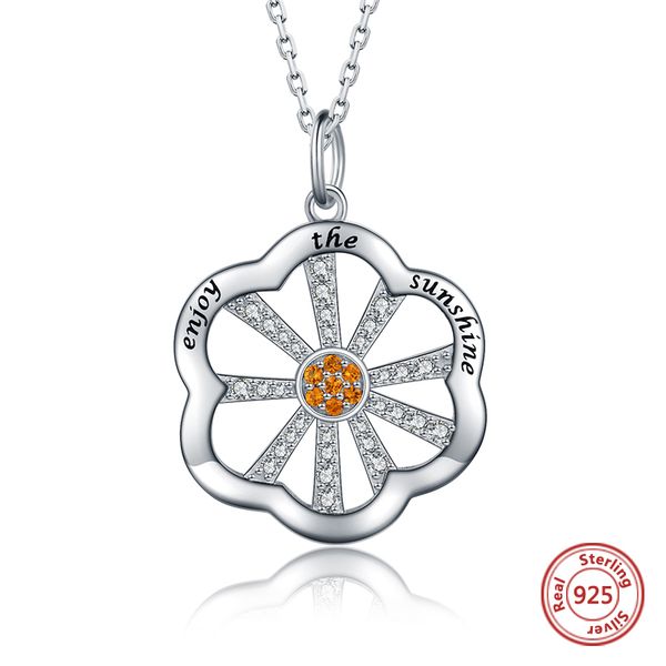 

strollgirl 100%925 sterling silver fashion exquisite sunflower necklace accessories ladies flower pendant jewelry 2019 wholesale