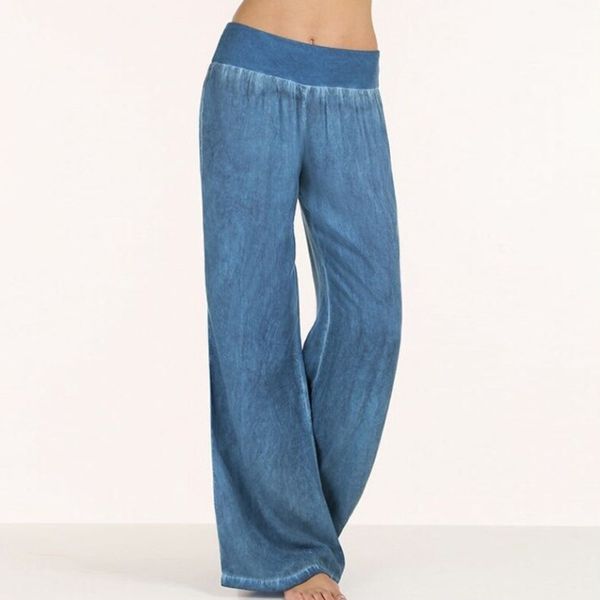 

large women's casual pants thin jeans wide leg pants, Blue