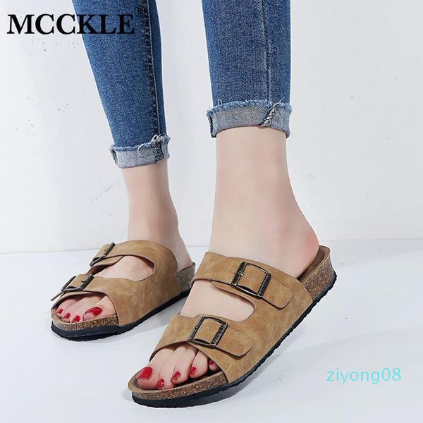 

mcckle woman flat suede sandals cork sole slides casual flip flop beach slippers flats shoes plus size 35-44 z08, Black