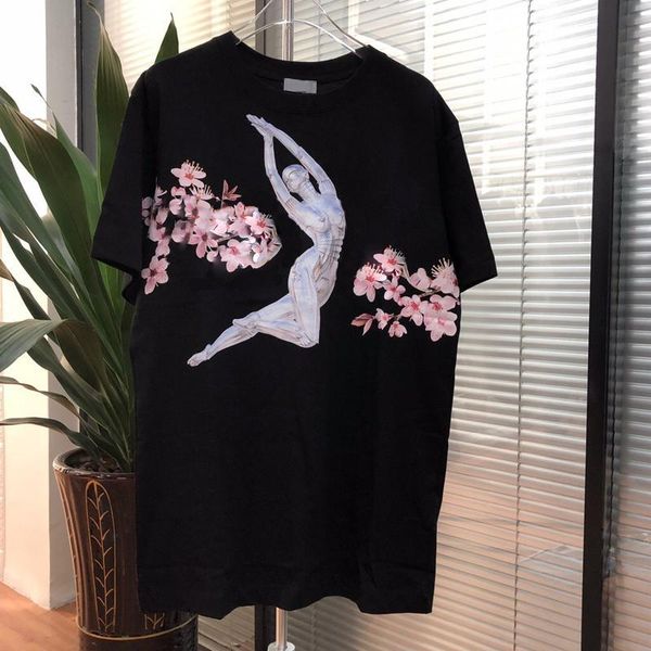 

france robot flower letter print tee high street short sleeves high-end summer breathable solid t-shirt fashion men women tee hfymtx749, White;black