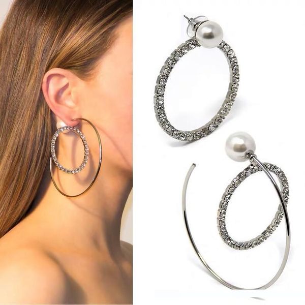 

2019 latest model women's earrings stud for goddess classic luxury oversized circle pearl designin, Golden;silver