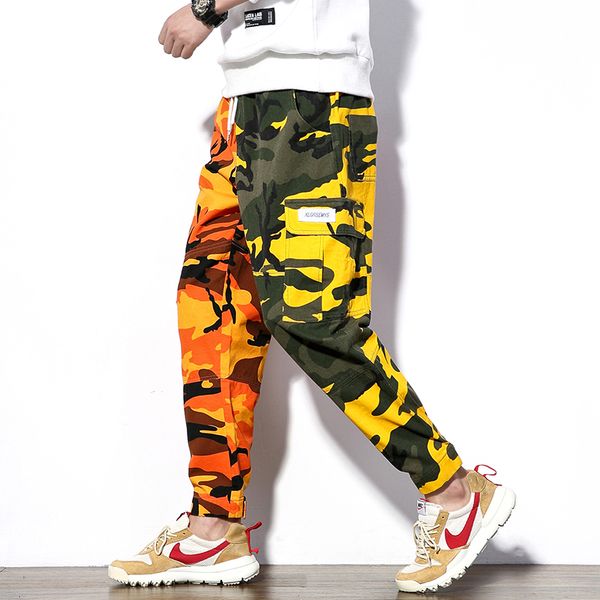 

2020 spring streetwear cargo pants men casual camouflage trousers side-pocket cotton mens joggers, Black