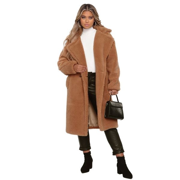 

women's wool & blends style fashion winter clothes v-neck full sleeve double breasted thicken long jackets, Black