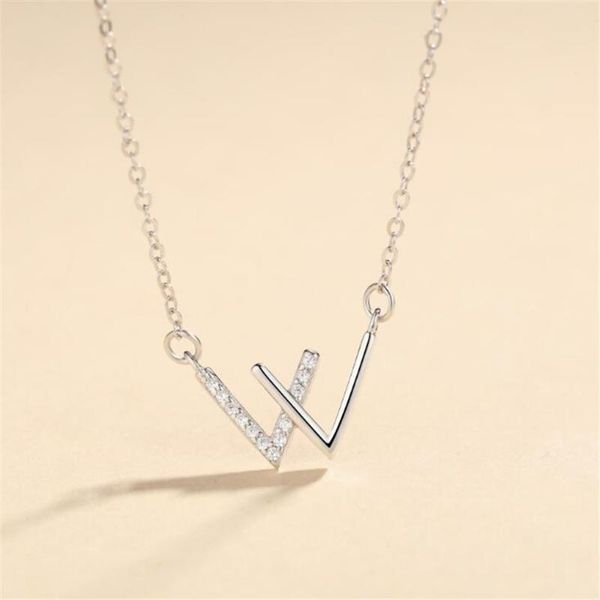 

female unique design w shape pendant necklace fashion simple necklstar ladies chain, Silver
