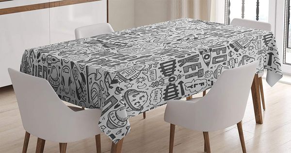 

outer space decor tablecloth poodle astronauts satellite rocket spaceship plane planets dining room kitchen table cover