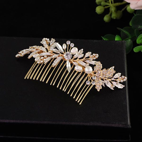 

bufei hp14 golden leaves women hair combs wedding hair accessories tiara ornaments head jewelry headband bridal clips