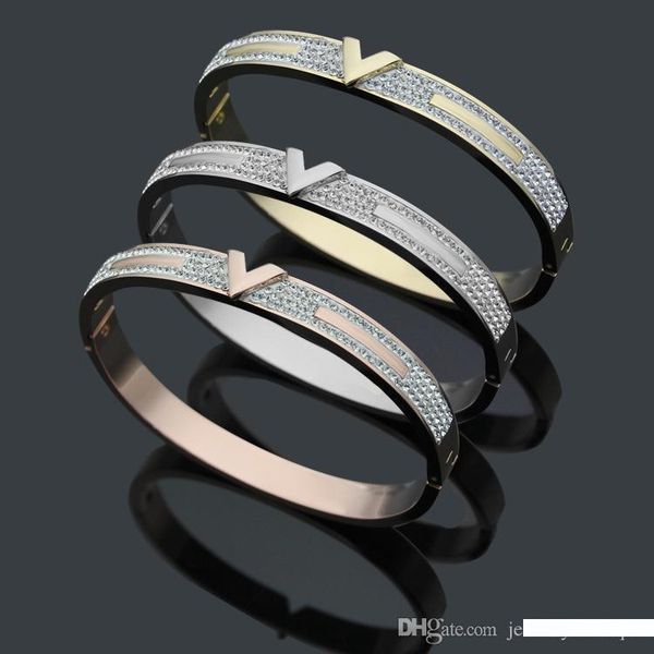 

new design bangle with diamonds and v style in braclet for women and man jewelry size 5.9*4.8cm ps5226, Black