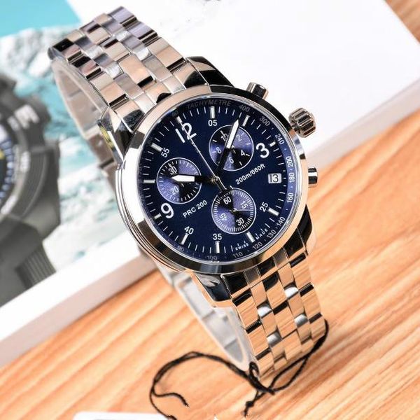 

quartz male watch sapphire glass 40mm watch diameter multi-function six timing swiss quartz movement 316 fine steel case watchband 200m wate, Slivery;brown