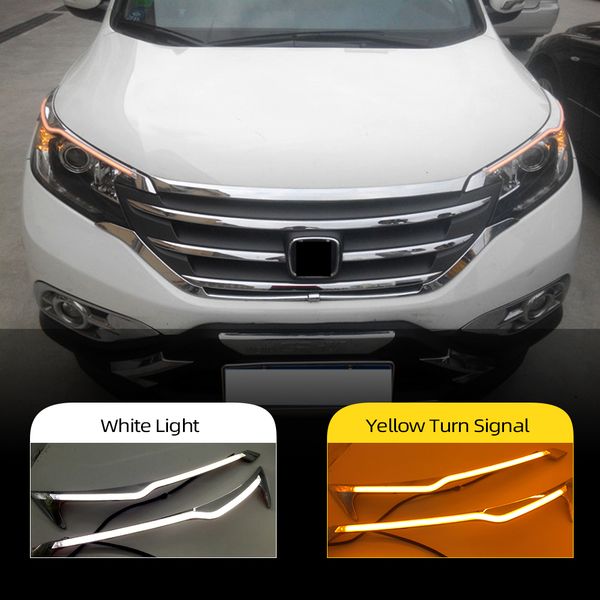 

2pcs car headlight led eyebrow daytime running light drl with yellow turn signal light for honda crv 2012 2013 2014