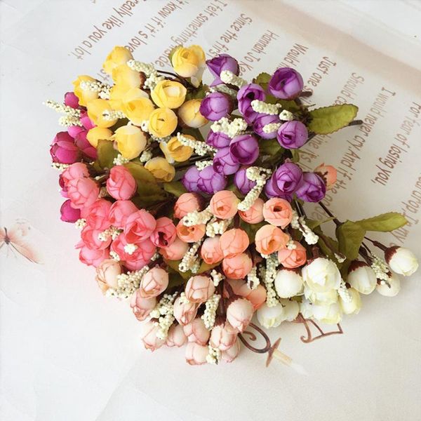 

15 heads artificial flower bouquet home office wedding party lifelike fake rose buds decorative bouquet