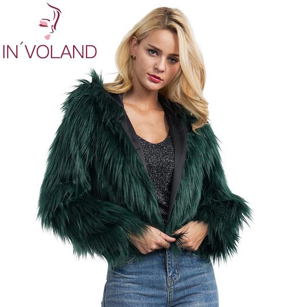 

sleeve fur hooded fashion winter artificial  women coat warm outwear refular casual regular long solid fit, Black