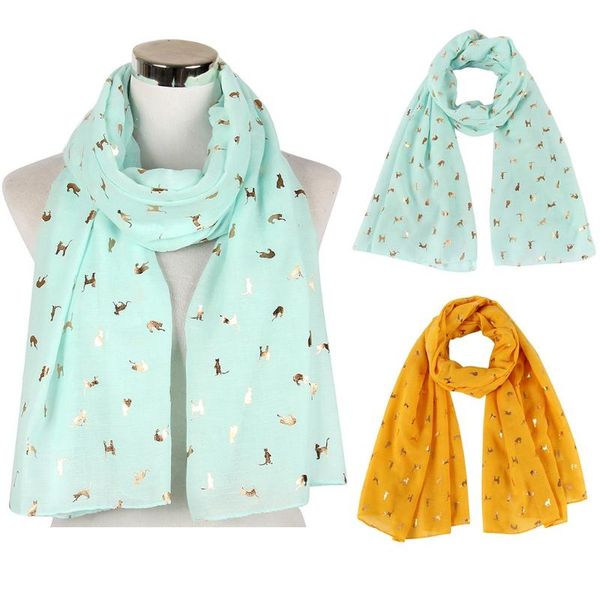 

2019 cute cat print scarf women fashion little cat foil printed head scarf wrap silk shawl travel scarves accesorios mujer #c11, Blue;gray