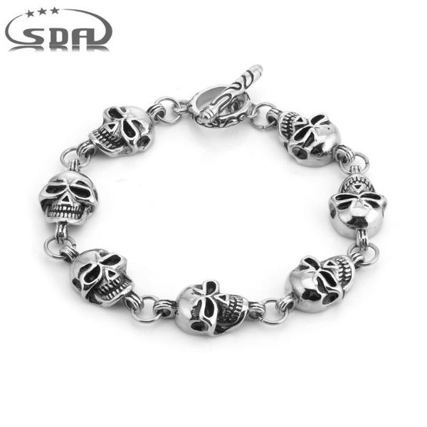

hip jewelry 316l stainless steel men's skull charm bracelets link chain brecelets bangles male new jewelry, White