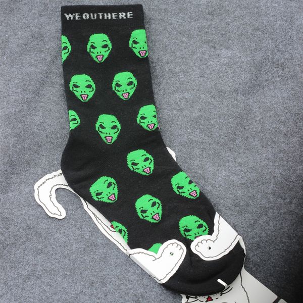 

fashion middle finger cat alien ripndip men and women pure cottontube street skateboard socks 2020, Black